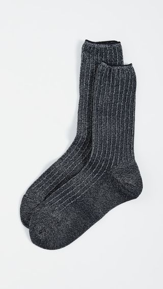 Madewell + Ribbed Cuff Metallic Ankle Mid Socks