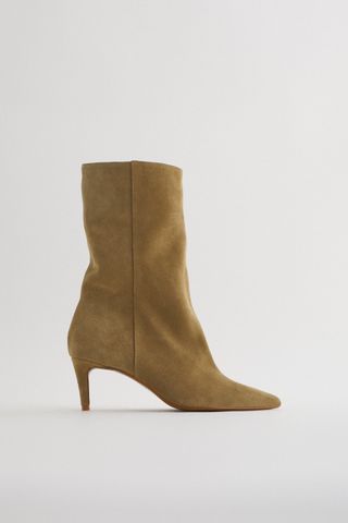 Zara + Split Suede Mid-Heel Ankle Boots