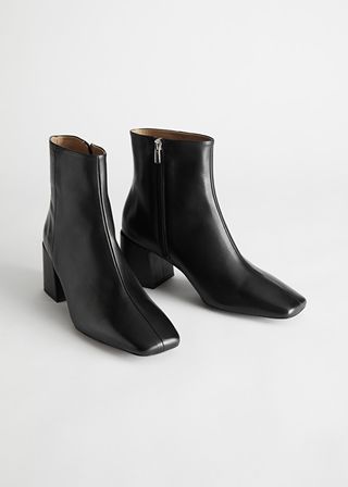 & Other Stories + Leather Square Toe Heeled Boots