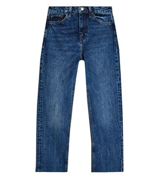 Topshop + Considered Mid Blue Raw Hem Organic Cotton Straight Jeans