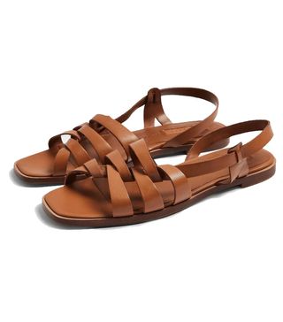 Topshop + Loyal Tan Leather Strap Flat Sandals