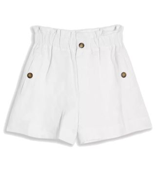 Topshop + White Linen Blend Paperbag Shorts