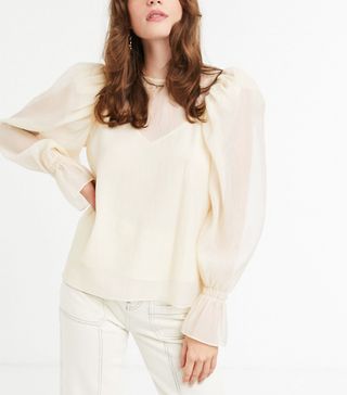 & Other Stories + Puff Sleeve Chiffon Blouse in Soft Yellow