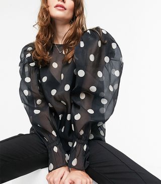 & Other Stories + Polka Dot Puff Sleeve Chiffon Blouse in Back