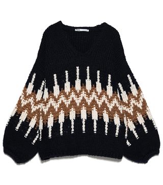 Zara + Puff Sleeve Jacquard Sweater
