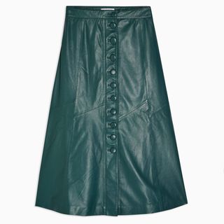 Topshop + Dark Green Leather Midi Skirt