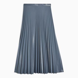 Topshop + Slate Grey Pleated PU Midi Skirt