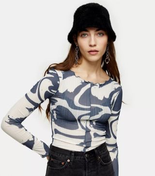 Tosphop + Abstract Swirl Print Mesh Top