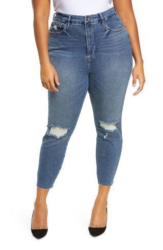 Good American + Good Legs High Waist Raw Edge Crop Skinny Jeans