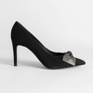 & Other Stories + Suede Glitter Bow Heeled Pumps