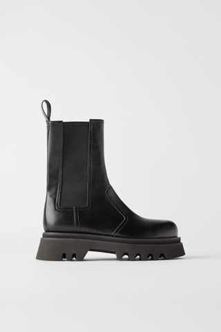 Zara + Leather Ankle Boots with Lug Soles