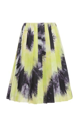 Prada + Tie-Dye Pleated Silk-Satin Skirt