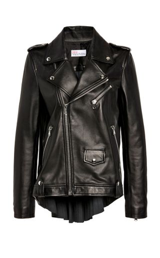 Red Valentino + Pleated Leather Biker Jacket