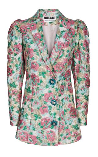 Rotate + Carol Button-Embellished Floral-Jacquard Mini Dress