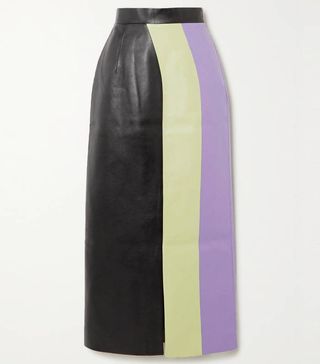 Materiel + Color-block faux leather midi skirt