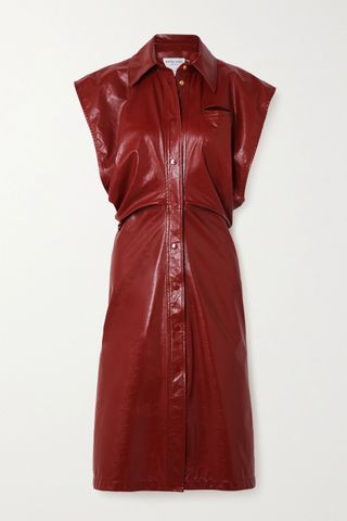 Bottega Veneta + Cutout Patent-Leather Midi Dress