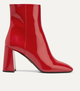 Prada + 85 Patent-Leather Ankle Boots