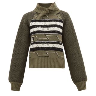 Ganni + Tie-Neck Fair Isle Wool Sweater