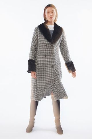 Urban Outfitters + UO Kaia Plaid Faux Fur Trim Overcoat