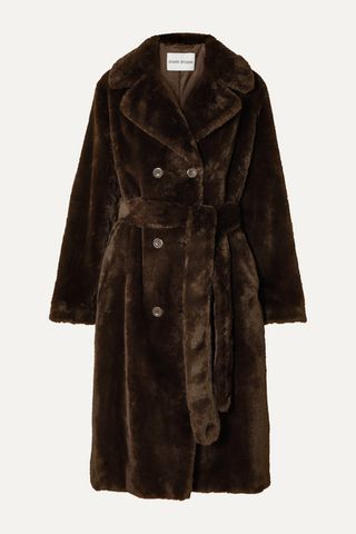 Stand Studio + Faustine Oversized Belted Double-Breasted Faux Fur Coat