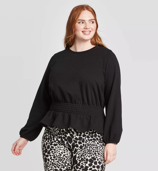 Who What Wear x Target + Cowl Neck Smocked Waist Knit Sweatshirt
