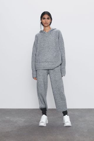Zara + Hooded Knit Sweatshirt