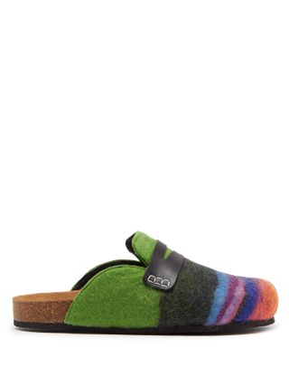 JW Anderson + Striped Backless Felt Loafers