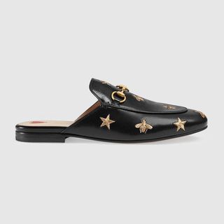 Gucci + Princetown Embroidered Leather Slippers