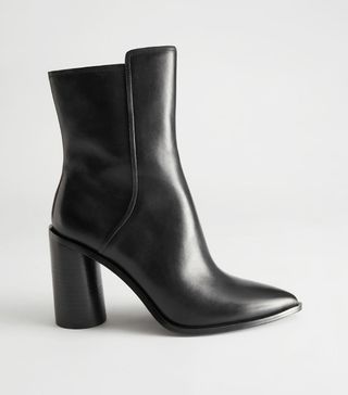 & Other Stories + Asymmetric Shaft Leather Ankle Boots