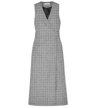 Ganni + Prince of Wales Checked Twill Wrap Dress