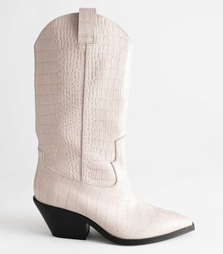 & Other Stories + Croc Embossed Leather Cowboy Boots