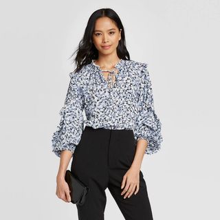 Who What Wear x Target + High Neck Ruffle Details Blouse