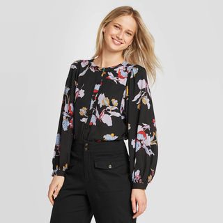 Who What Wear x Target + Floral Print Balloon Sleeve Blouse