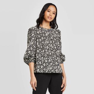 Who What Wear x Target + Floral Print Balloon Sleeve Blouse