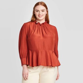 Who What Wear x Target + Shirred Ruffle Neck Blouse