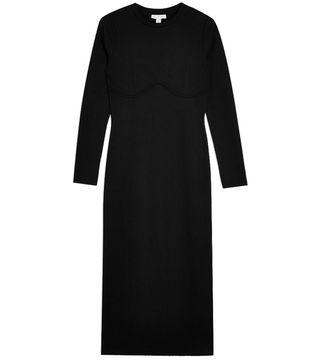Topshop + Black Corset Ribbed Midi Dress