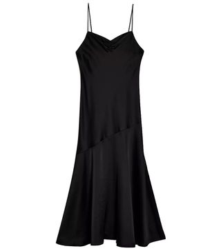 Topshop + Black Ruched Bias Satin Slip Dress