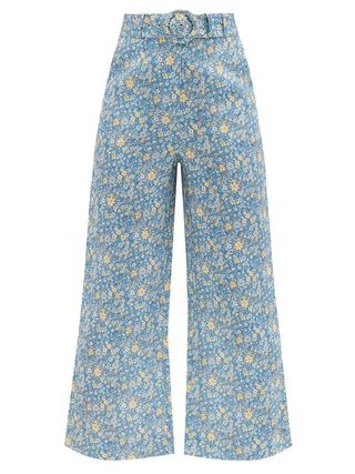 Zimmermann + Carnaby Kick-Flare Floral-Print Linen Trousers