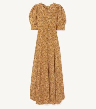 Dôen + Laurel Asymmetric Floral-Print Silk Crepe de Chine Maxi Dress