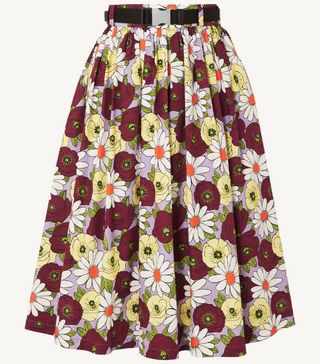 Prada + Belted Floral-Print Cotton-Poplin Skirt