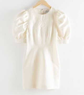 & Other Stories + Embroidered Cotton Dress With Puff Sleeves