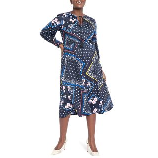 Eloquii + Scarf Print Long Sleeve Midi Dress