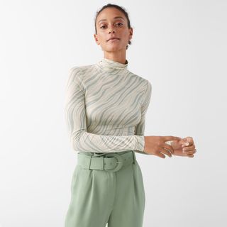 & Other Stories + Wave Print Fitted Stretch Turtleneck