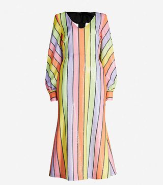 Olivia Rubin + Thora Striped Sequinned Midi Dress