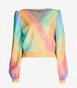 Olivia Rubin + Kendall Rainbow-Striped Wrap-Over Sequinned Blouse