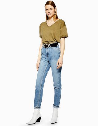 Topshop + Topshop Petite Mom Jeans in Mid Wash