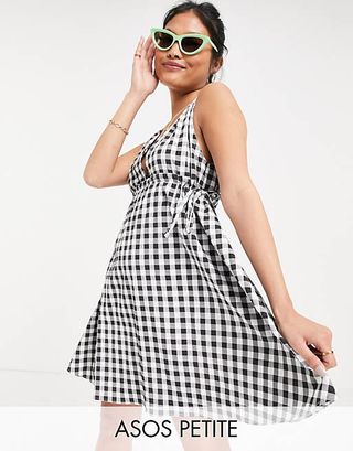 ASOS Design + Petite Cotton Poplin Plunge Mini Sundress