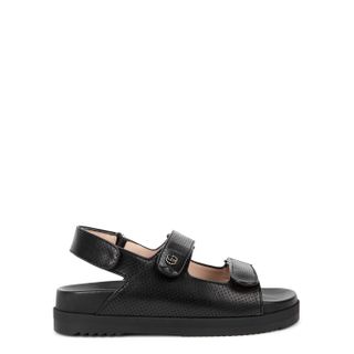 Gucci + Black Leather Velcro-Strap Sandals