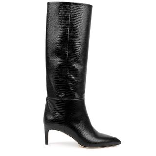 Paris Texas + 60 Black Lizard-Effect Leather Knee-High Boots