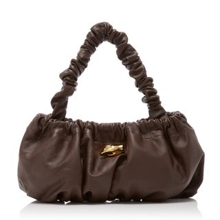 Marargent + Pierre Ruched Leather Top Handle Bag in Brown